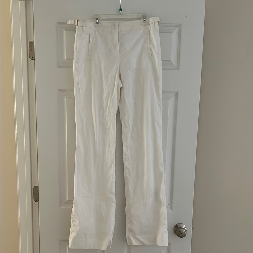 Tory Burch cream lined linen trouser with Gold accents- EUC/SFH- size 4